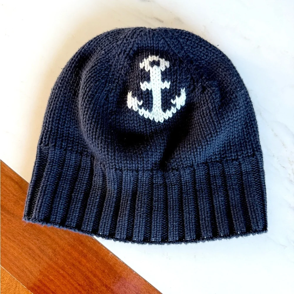 BABY GAP Toddlers Boys HAT Navy Blue Anchor Knit Beanie Size XS/S 12-24 months